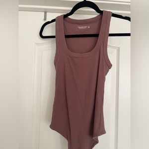 Abercrombie & Fitch Essential Squareneck Ribbed Body Suit Brown Medium